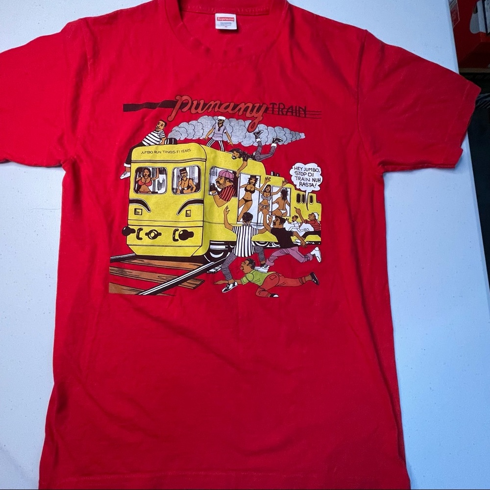 Supreme Red Mens Medium Size Punany Train Tee Shirt by Limonious